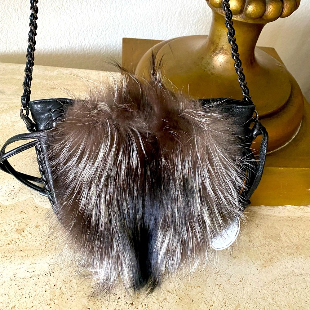ELIE TAHARI Lamb leather and fox-fur accent cross-body bag